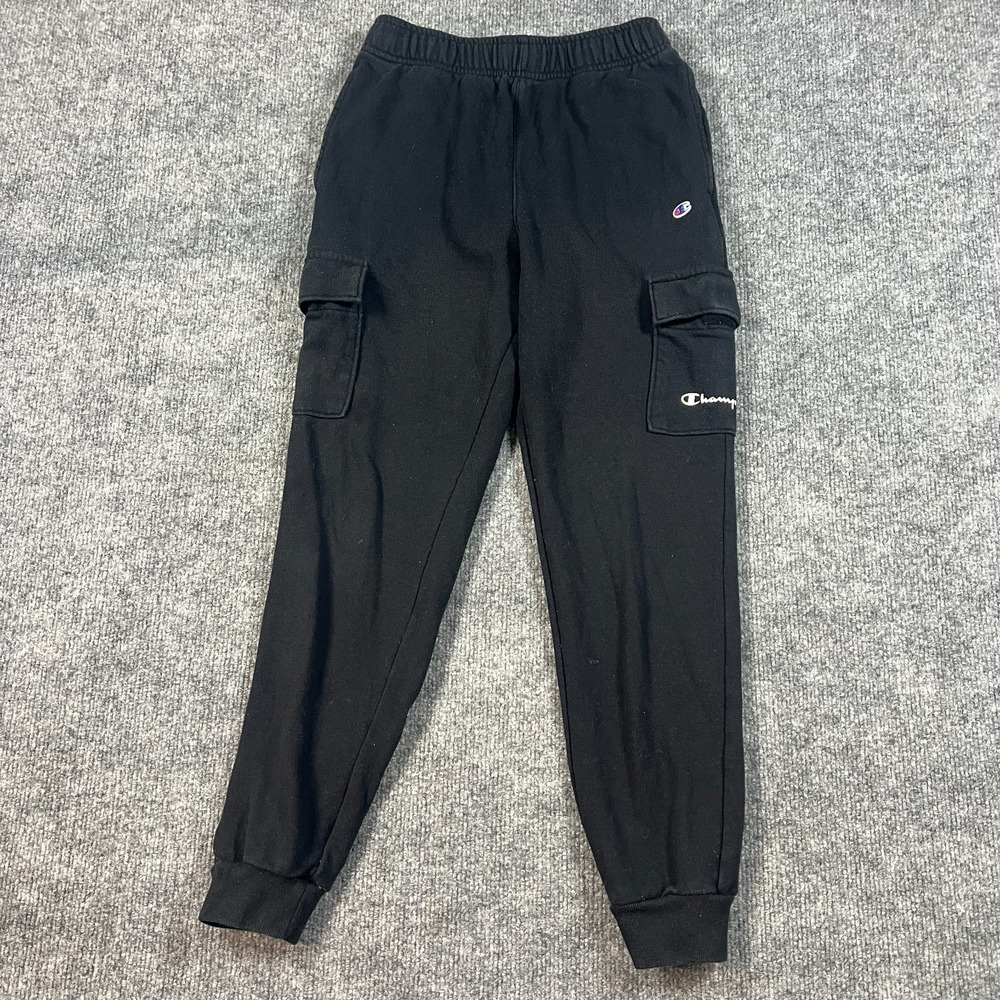 Champion Sweatpants Boys Medium Black French Terry Tapered Leg Cargo Pockets